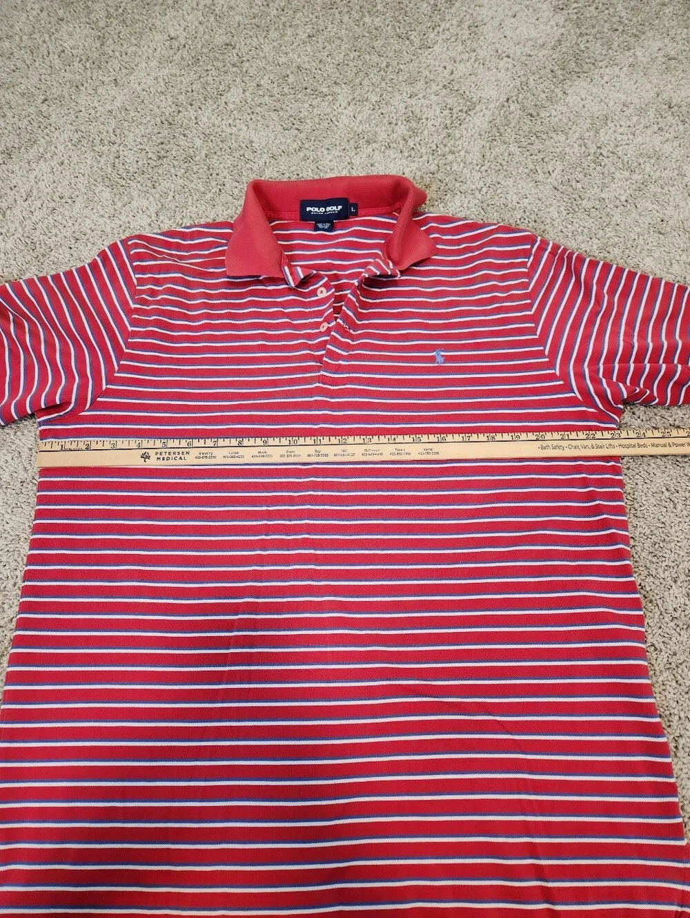 Polo Golf Ralph Lauren Mens Red‎ Striped Pima Cotton Polo Shirt Size Large